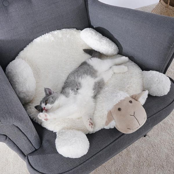 Cat Beds & Furniture Round Plush Bed House Soft Large Kennel Winter Premium Creative Washable Transat Bain De Soleil Product OO50MW