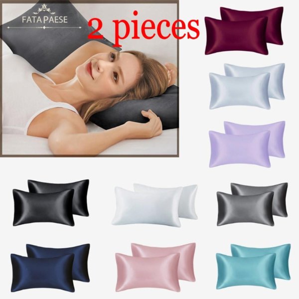 FATAPAESE Solid Silky Satin Pillow Case Skin Care Pillowcase Hair Anti Queen King Full Size Pillow Cover 2pcs ON SALE HK0001 sxa10