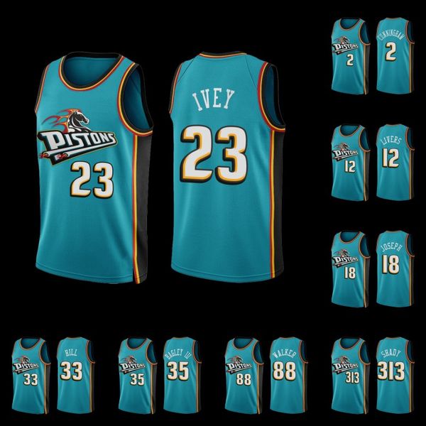 23 Jaden Ivey Pistons 2022-23 Classic Edition Teal Jersey 2 Cade Cunningham 7 Killian Hayes 9 Nerlens Noel 20 Kevin Knox 28 Isaiah Stewart 33 Grant Hill 88 Kemba Walker