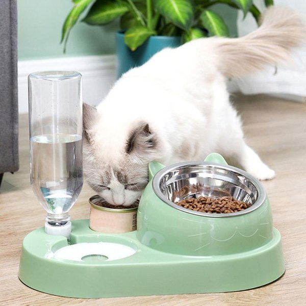 Cat Bowls & Feeders Dog Bowl With Stand Automatic Water Storage Dispenser Pets Food 2-In-1 Splash-Proof Container Pet Accessories