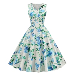 1950s Floral Cocktail Dress Vintage Dress Dress Party Costume JSK / Jumper Skirt A-Line Dress Flare Dress Women's Flounced Costume Vintage Cosplay Quinceanera Tea Party Party / Cocktail Sleeveless Lightinthebox