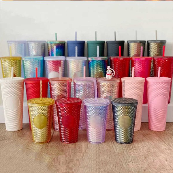 Personalized mugs Starbucks Iridescent Bling Rainbow Unicorn Studded Cold Cup Tumbler coffee mug with straw