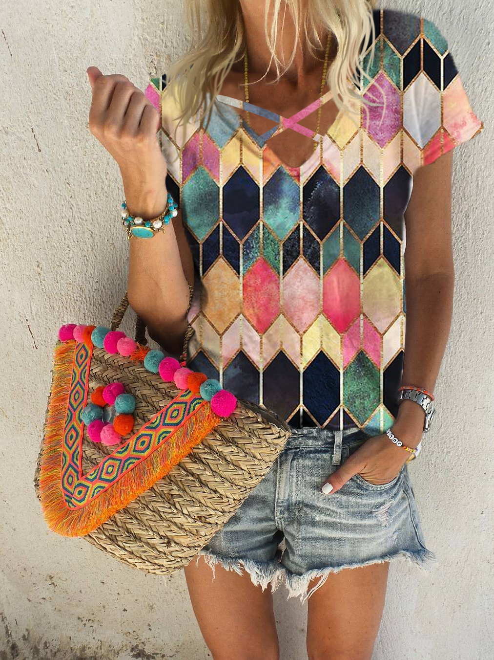 Short Sleeve Shift Cotton T-Shirts - Noracora