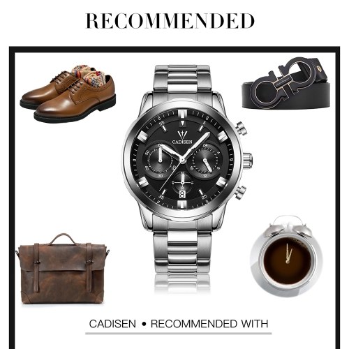 Cadisen Watch Men Sport Chronograph Clock Quartz Wristwatch Business Waterproof Watch Men