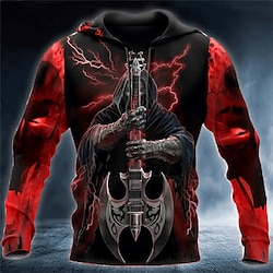 Men's Pullover Hoodie Sweatshirt Red Hooded Skull Graphic Prints Print Daily Sports 3D Print Basic Streetwear Designer Spring   Fall Clothing Apparel Hoodies Sweatshirts  miniinthebox