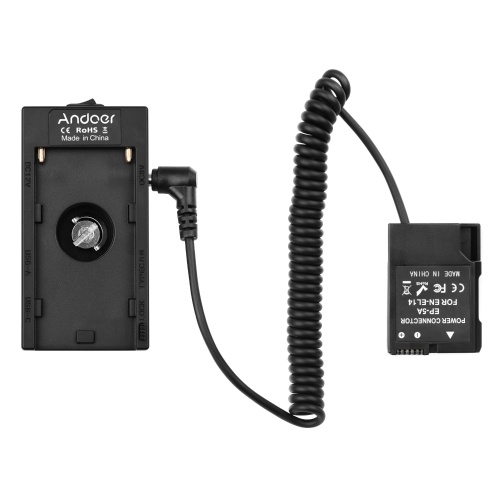 Adaptateur de support de plaque de batterie Andoer NP-F970 F750 avec double interface USB + coupleur de batterie factice EN-EL14