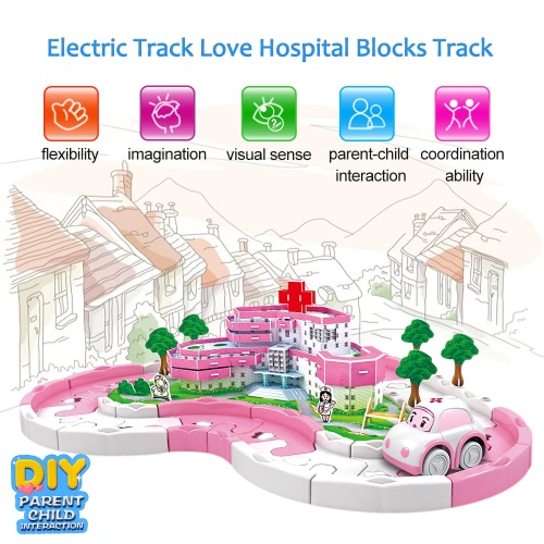 Carreras de coches eléctricos del coche de carril eléctrico del rompecabezas Amor de la pista Hospital de bloques de pista con pilas de bricolaje conjunto de juguete para niños