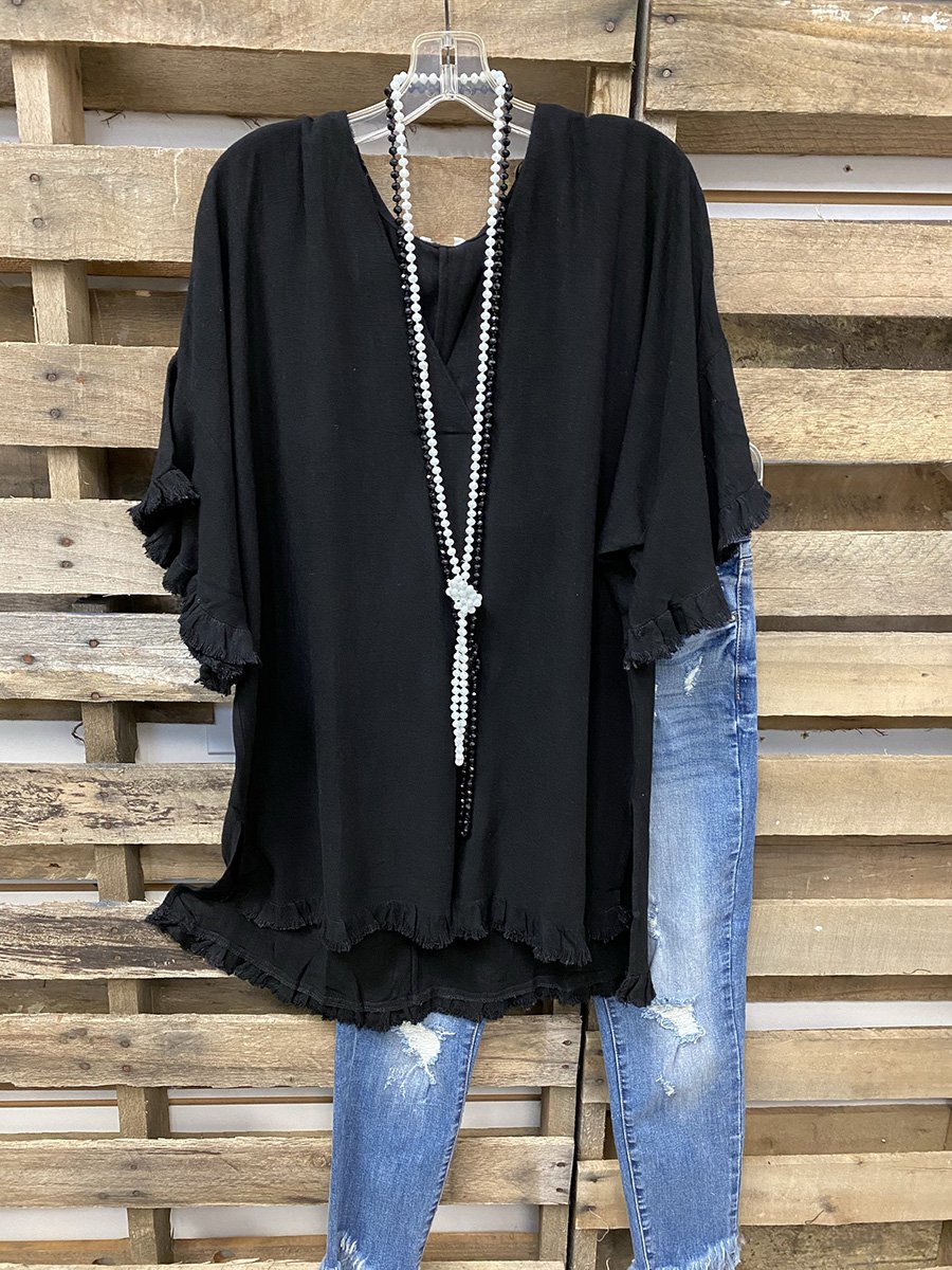 Black Brushed Plain Half Sleeve Vintage T-Shirts - Noracora