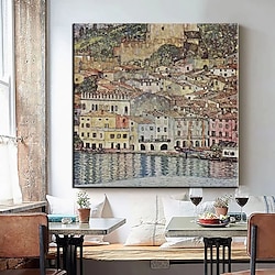 Handmade Hand Painted Oil Painting Wall Art Abstract Klimt Little House Oil Paintings Home Decoration Decor Rolled Canvas No Frame Unstretched Lightinthebox