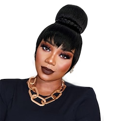 Hair Bun and Bang Set 2pcs Synthetic Quick Bun N Bang Clip in China Bang Hair Clip on Hair Piece Bun with Bangs for Black Women Lightinthebox