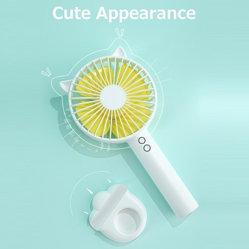 Mini ventilateur portable rechargeable à 3 vitesses Vent réglable à faible bruit Lampe à atmosphère douce intégrée Longue durée d'endurance Blanc