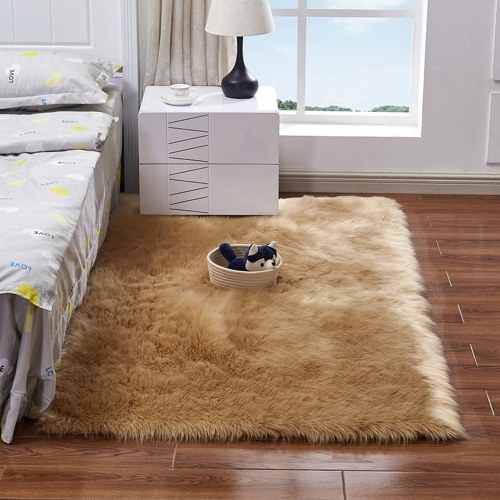 Alfombra larga suave felpa suave suave Forma rectangular Alfombra de lana de piel de oveja de imitación