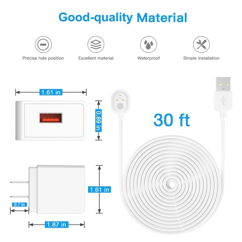 Cable de alimentación para Arlo Ultra 4K UHD Cable de distribución magnético Cargador impermeable con enchufe de EE. UU. Para uso en interiores y exteriores 6M / 9M 1PCS blanco