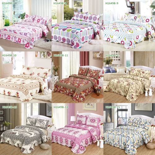 3Pcs Bedding Set 230 * 230 CM  Printed Flower Plant Cording Pattern Polyester Fiber Patchwork Quilt Comforter Pillow Cases Bedclothes Home Textiles