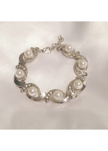 Silver Pearl Rhinestone Detail Round Bracelet