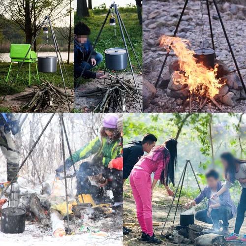 ALOCS Telescopic Camping Campfire Tripod Triangle Barbecue Bracket Stand Portable Grill Hanger