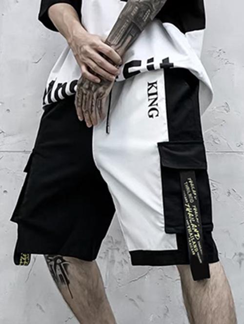 ZAFUL Two Tone BE HAPPY Slogan Cargo Shorts M Black