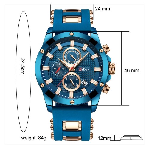BIDEN Hombres Banda de acero inoxidable Relojes Casual Reloj de cuarzo Reloj de pulsera multifuncional con calendario deportivo
