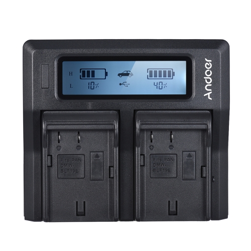 Andoer DMW-BLF19E Dual Channel Cámara LCD Cargador de batería para Panasonic Lumix DC-GH5 DMC-GH3 DMC-GH3K DMC-GH4 DMC-GH4K