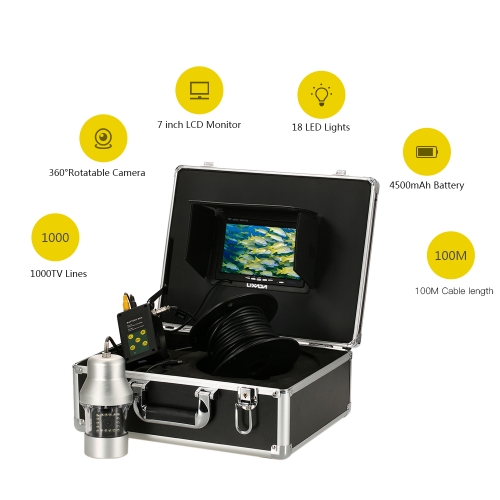 Lixada 1000TVL Under Fishing Camera Portable Waterproof 18 LEDs 360 Degree Rotating Camera Fish Finder 7 Inch LCD Monitor 20m/50m/100m Cable