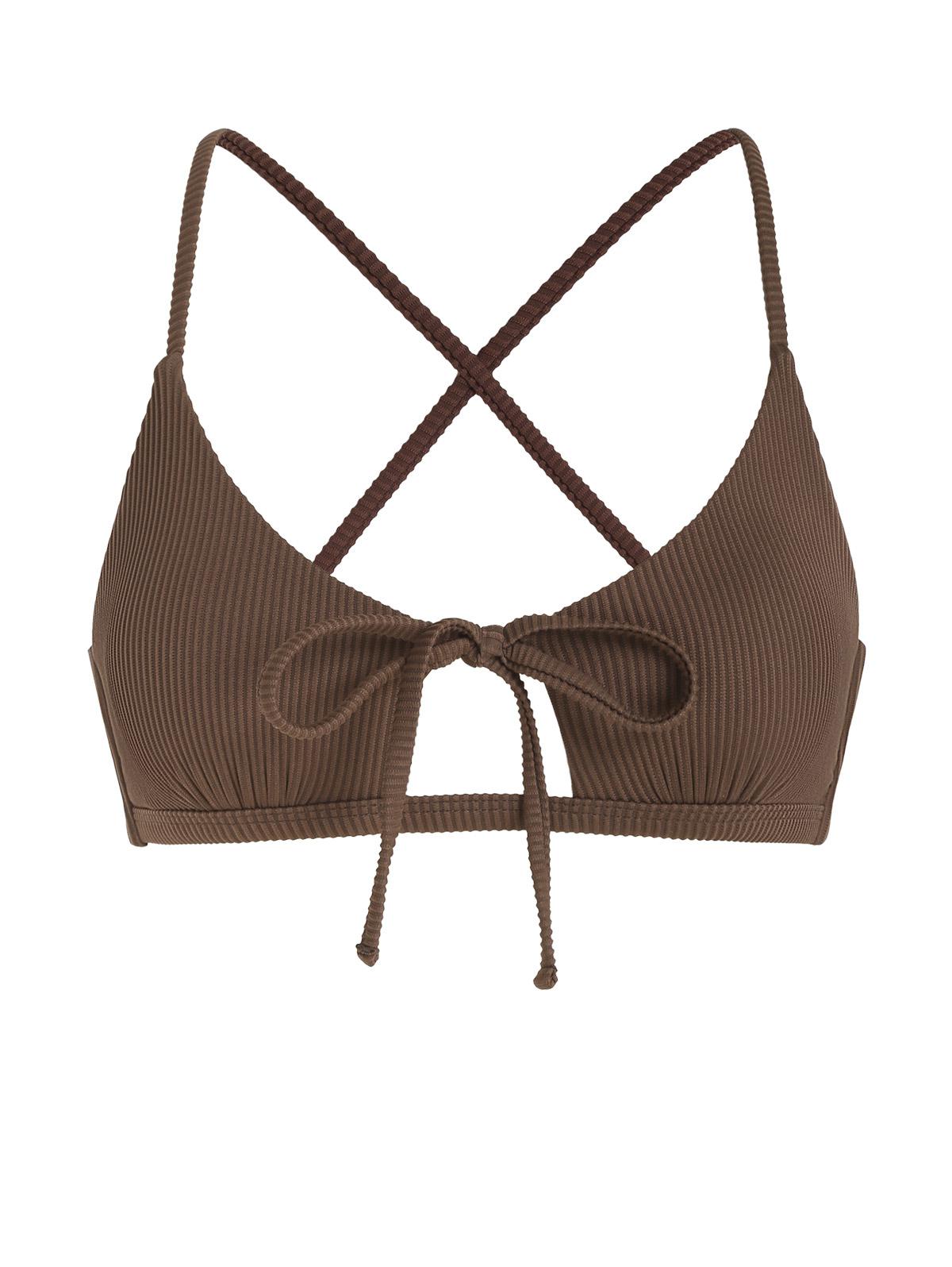 ZAFUL Bikini Top Recortado con Cordones Acanalados M Café profundo