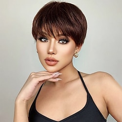 Human Hair Wigs with Bangs Full Machine Made Natural Hair Wig Short Straight Bob Wigs for Women Cheap Human Hair Wigs Lightinthebox
