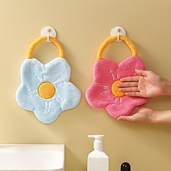 1pc, Hand Towels Can Be Hung Coral Fleece Embroidered Flower-shaped Towels Absorbent Handkerchief Handkerchief Gifts Lightinthebox