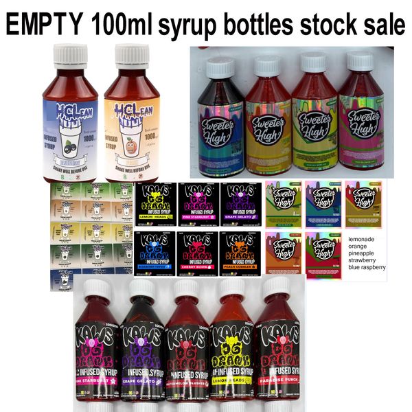 Empty 100ml 1000mg KAWS OG SWEETER HIGH THCLEAN drank lemonade orange pineapple strawberry blue raspberry cough syrup bottle infused Syrup Juice Packaging Bottles