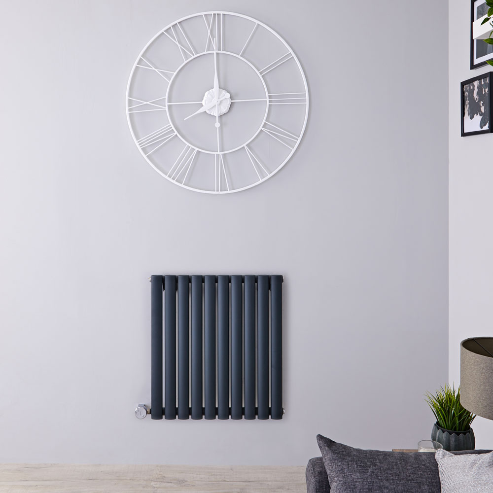 Radiador de Diseño Eléctrico Horizontal (Panel Único) Antracita de 635mm x 590mm, con Elemento Eléctrico de 800W - Revive