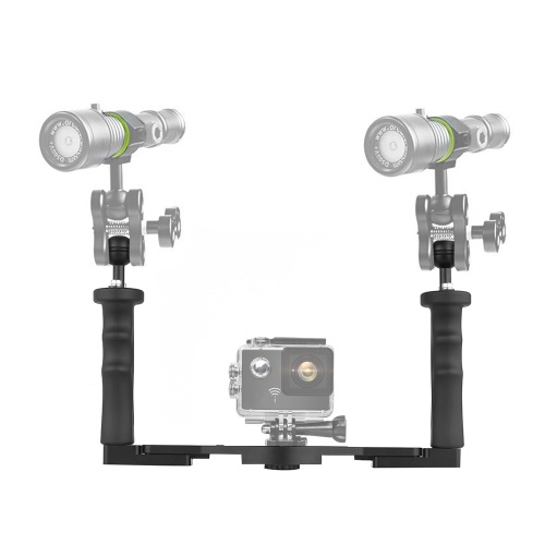Aleación de aluminio Soporte de la bandeja de la manija de buceo Asa de mano doble Estabilizador de video Balanceador portátil Soporte con tornillo de 1/4 pulgadas y adaptador de bola para GoPro 6/5/4/3 + / 3 SJCAM SJ4000 / 5000/6000 Yi y cámara Videocáma