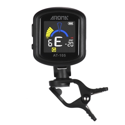 AROMA AT-105 Rechargeable Clip-on Tuner Color Screen Built-in Battery for Chromatic Guitar Bass Ukulele Violin