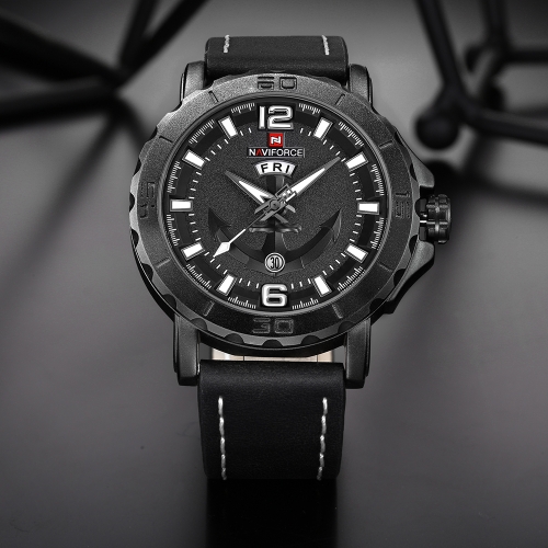 NAVIFORCE Cool Luminous Quartz Men Watch 3ATM Water-Proof Hombre Casual Reloj de pulsera de cuero genuino Calendario y semana + Caja