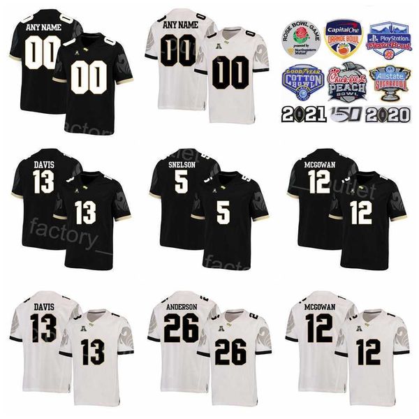 NCAA Football UCF Knights College Jersey 5 Dredrick Snelson 12 Taj McGowan 26 Otis Anderson 13 Gabriel Davis For Sport Fans Team Black Color White University Uniform