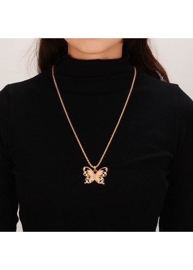 Butterfly Design Gold Rhinestone Detail Necklace