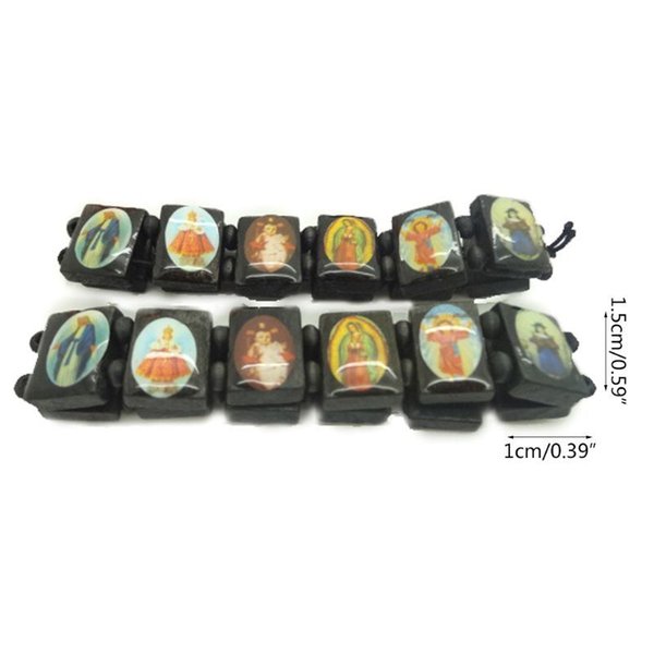 4 Pc Catholic Jewelry Christian Levert Wood Icon Elastic Bead Bracelet Poison 40JA
