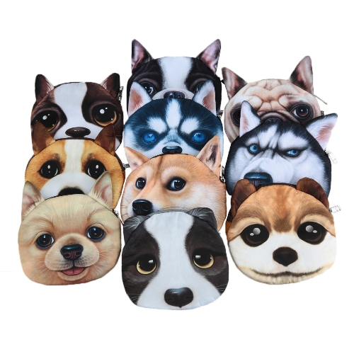 Cute Fashion Women Crossbody Bag Dog Face Head Animal Print Zipper Closure Small Shoulder Chain Bag Handbag