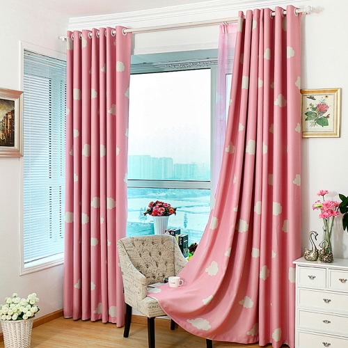Anself 2PCS Bright Colored Clouds Curtain Window Drape Classy Decoration Draperies for Living Room Bedroom 100*250cm   Punching Grommet Blackout Curtains Linings Panel Size 39