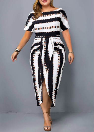 Tie Front Striped Plus Size Dress