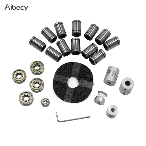 Aibecy Piezas de la impresora 3D Kit de movimiento lineal LM8UU 608ZZ 624ZZ Rodamientos Eje de acoplamiento 20 dientes Polea Ruedas 2M GT2