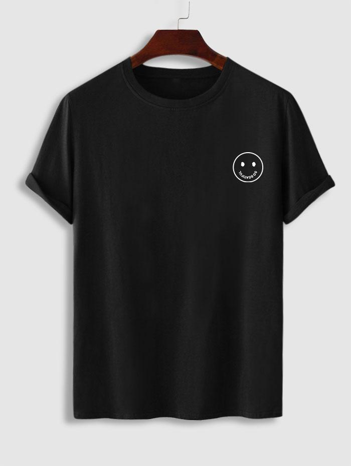SO BEAUTIFUL Smiling Face Print Short Sleeve T Shirt Xl Black