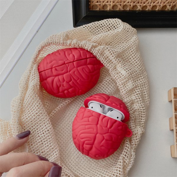 3D Funny Mini Brain Wireless Bluetooth Earphone Cases For Airpods pro 2 1 Silicone Headset Cover Charging Box with Hook