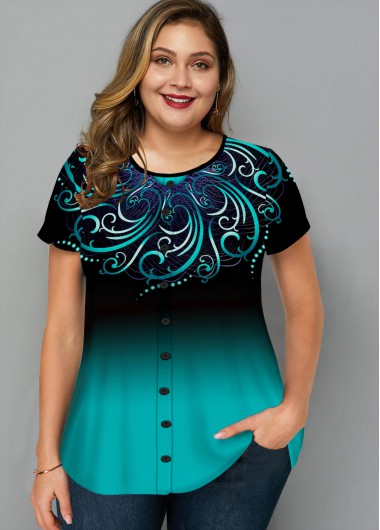 Plus Size Tribal Print Ombre T Shirt