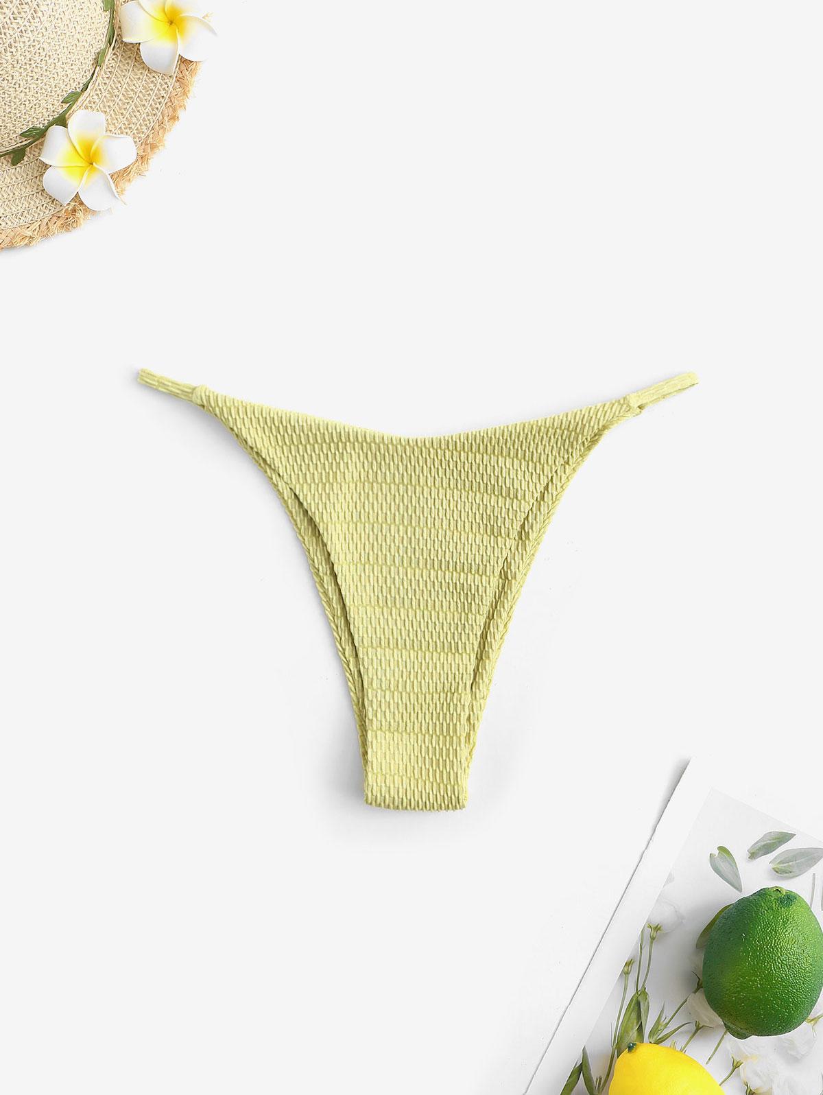 Plain Textured Bikini Bottom S Green