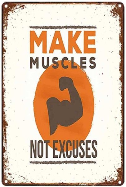 Original Retro Design Gym Tin Metal Wall Art Signs, Make Muscles Print Poster Thick Tinplate Wall Decoration for Gym