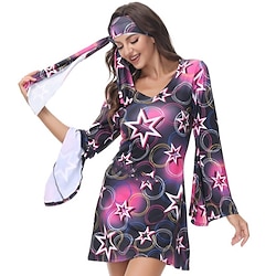 Hippie Retro Vintage 1970s Disco Dress Headwear Headwraps Women's Costume Vintage Cosplay Casual Daily Long Sleeve Short / Mini Dress Masquerade Lightinthebox