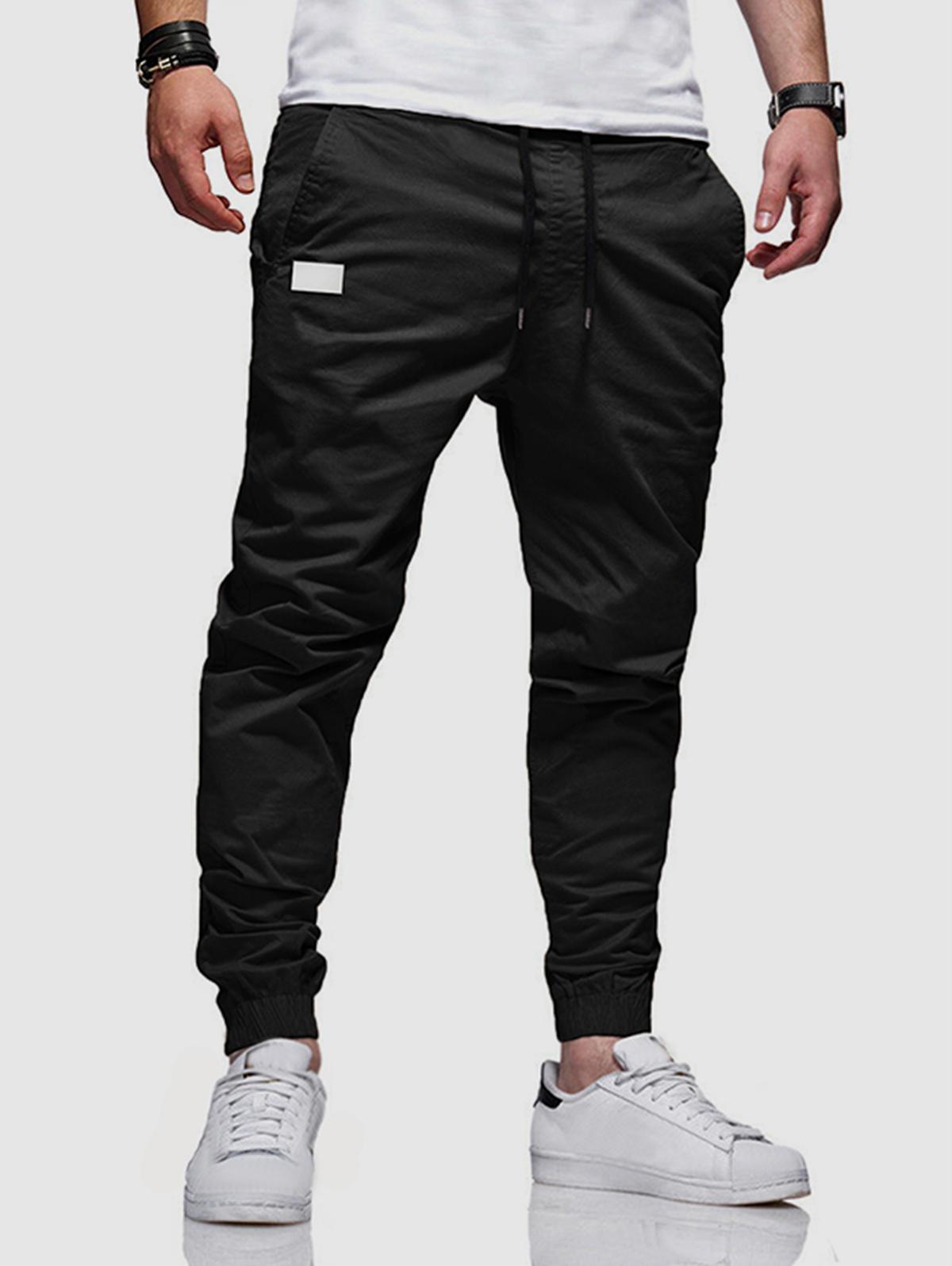 ZAFUL Men's Patched Pockets Drawstring Pants M Black