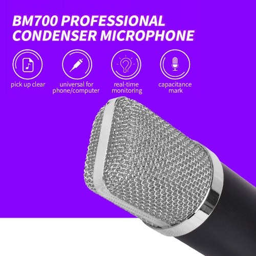 Microphone à condensateur professionnel BM700 Microphone d'enregistrement sonore micro KTV Kit d'enregistrement de Studio de chant noir + or