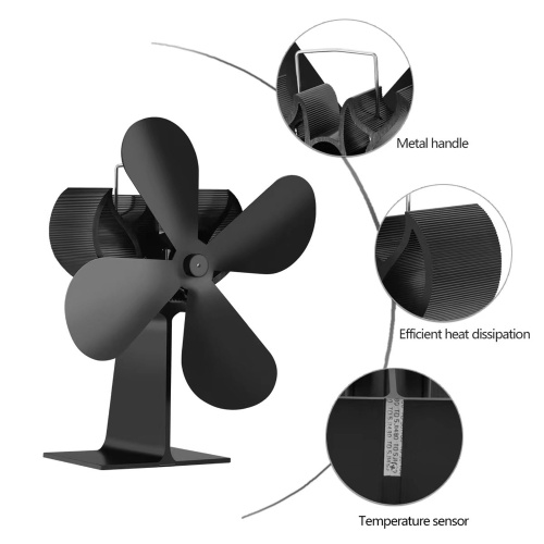 Ventilo de cheminée Ventilaton de cuisinier à chaleur Noir 4 lames Ventilo de cuisinier tranquille Distribution de chaleur efficace Ventilo de cuisinier