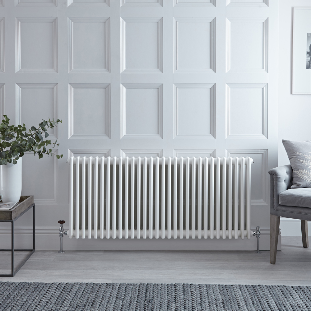 Radiador Tradicional en Estilo Hierro Fundido - Horizontal - Blanco - 750mm x 1456mm (Columnas Triples) - Stelrad Regal por Hudson Reed