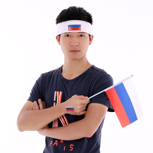 Anself Russia Flag Headband Head Band Sweatband Cheering Squad Football Soccer Sports Fans Headwear Carnival Festival Costume + Anself 10pcs/set Russia National Flag Temporary Tattoos Body Face Tattoo Sticker Patriotic Tattoos